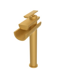 Single Lever High Neck Basin Mixer - Gold Matt PVD