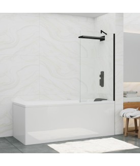 Tub Mounted Semi-framed Wet Screen - Black Matt Frame | Clear Glass