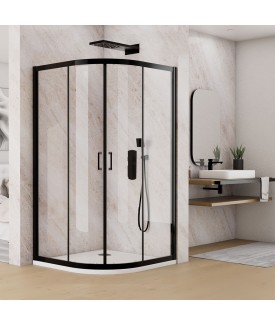 Delta 4 Part Curved Glass Corner Entry Quadrant Enclosure - Black Matt Frame | Clear Glass