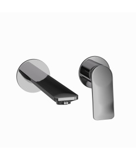 2 Hole Wall Mounted Basin Mixer - Black Chrome