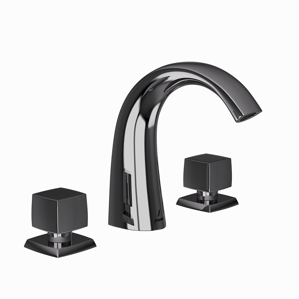 3 Hole Basin Mixer with Curved Spout-Black Chrome