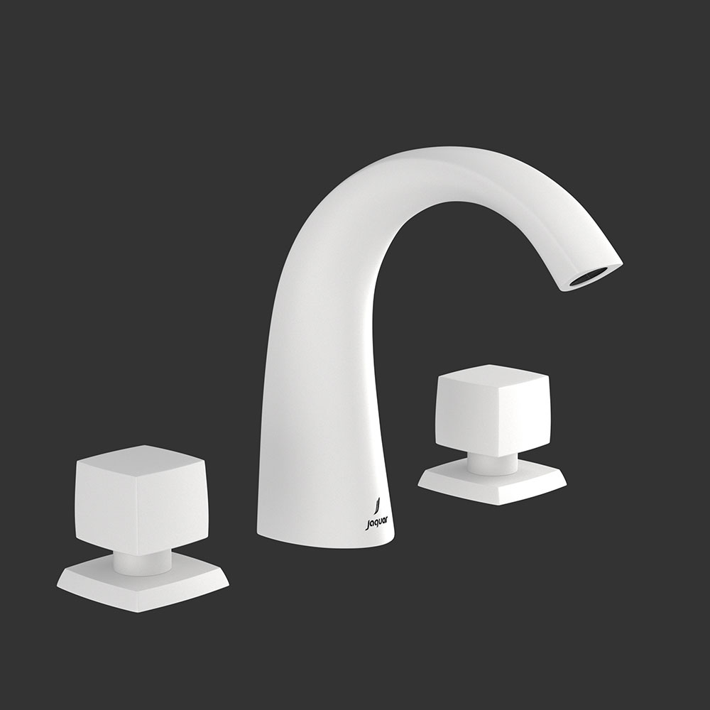 3 Hole Basin Mixer with Curved Spout-White Matt
