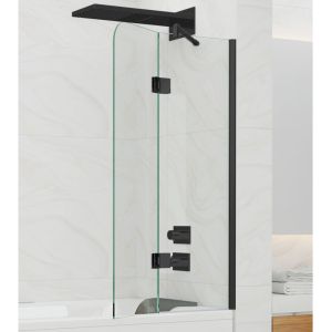 Tub Mounted Bath Screen with Swing Door-Black Frame | Clear Glass-800
