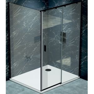 Fusion Plus “L” shaped shower enclosure (Right Version)-Black Frame | Clear Glass-800x1200