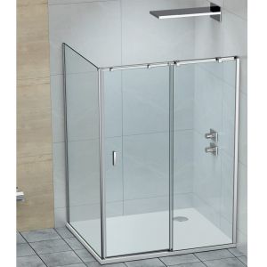 Fusion Plus “L” shaped shower enclosure (Right Version)-Chrome Frame | Clear Glass-800x1200