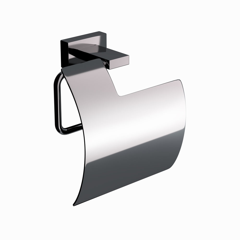 Toilet Paper Holder with Lid-Black Chrome