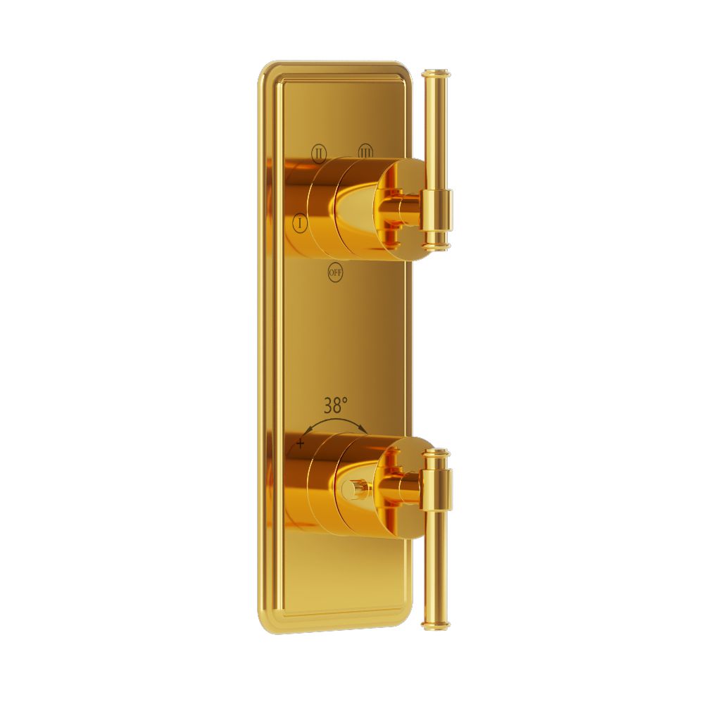 Exposed Part Kit of Thermostatic Shower Mixer with 4-way diverter-Gold Bright PVD